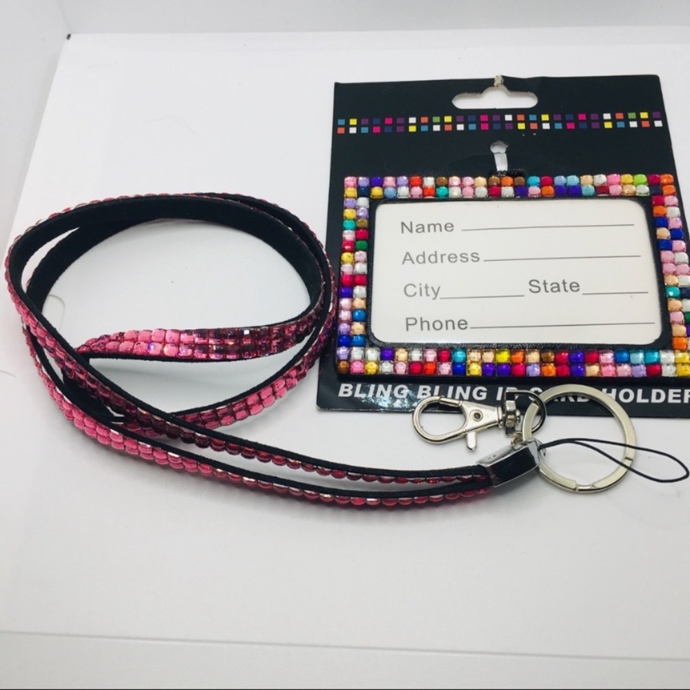 Lanyard & ID Tag Gemmed in Pink and Multi color. Brand new